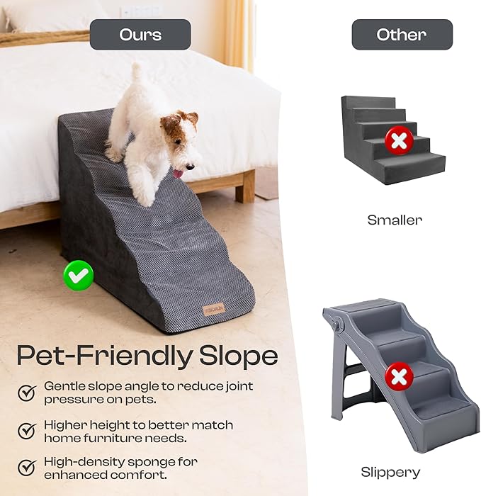 5-Step Curved Dog Stairs for High Beds Up to 30", Non-Slip Foam Pet Ramp for Small and Medium Dogs and Cats, Washable Cover, Soft Climbing Steps for Couch & Sofa