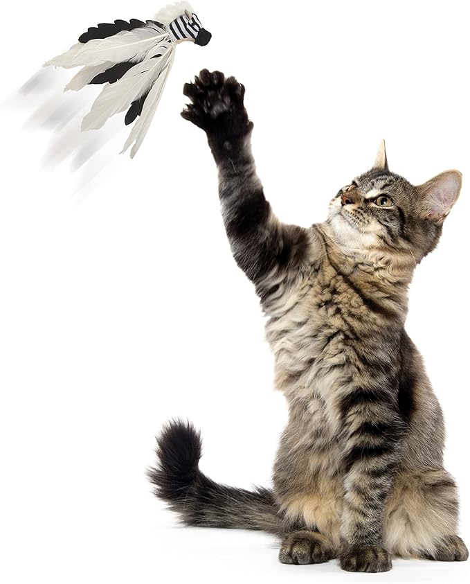 SmartyKat Instincts HappyNip Zingy Zebra Feathered Toss & Chase Interactive Cat Toy, Contains Catnip & Silvervine - White/Black, One Size