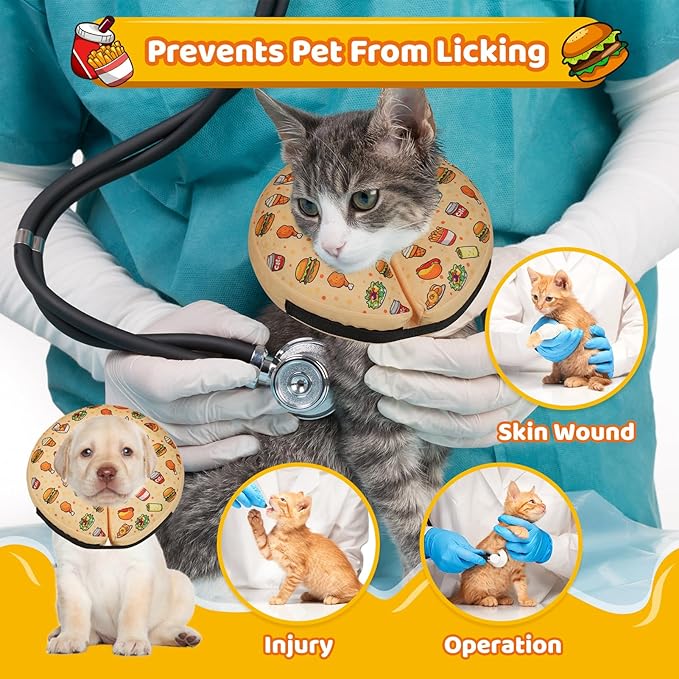 Grand Line Hamburger Inflatable Collar for Dogs and Cats, Soft Protective Recovery Cone After Surgery, Blow up Pet Collar Cone, E-Collar Alternative Does not Block Vision (Small)