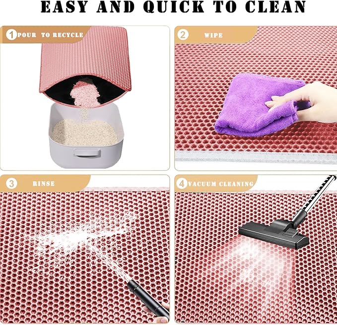 HCY&WLD Cat Litter Mat, Honeycomb Double Layer Cat Litter Trapping Mat, Waterproof Urine Proof Non-Slip, Scatter Control, Less Waste, Easier to Clean (Pink, 30" X 22")