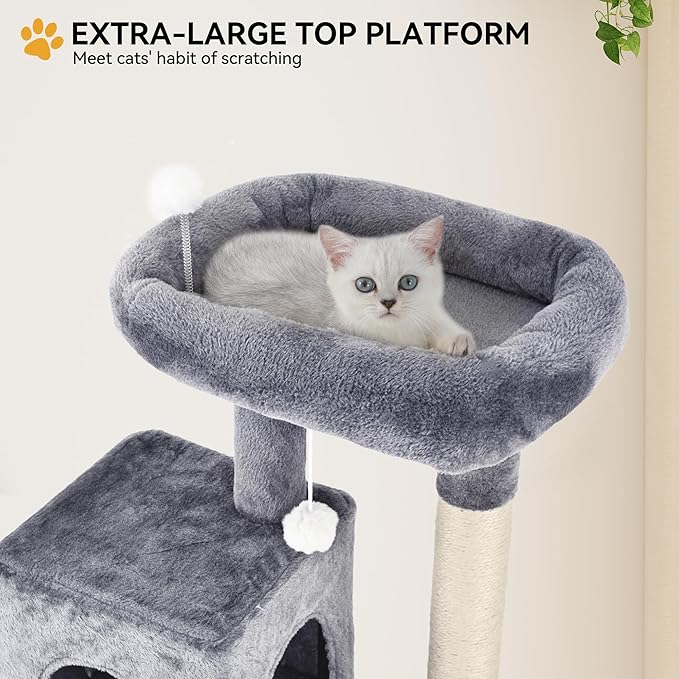 YITAHOME 70.8-Inch Tall Cat Tree Indoor: Multi-Level Kitten Tower with Kitty Condos, Top Perches, Scratching Posts & Cozy Basket Pet Play House Light Gray
