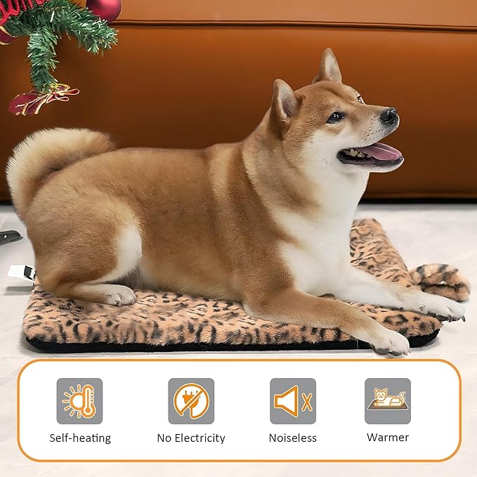 Self-Warming Cat Pad, Self-Heating Thermal Pet Mat for Indoor Outdoor Cats and Small Dogs Bed Mat for Sleeping, Non-Slip Hooks, 30 x 24 Inches,Brown Black
