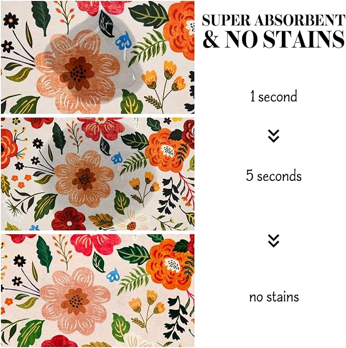 Dog Food Mats for Floors, Absorbent Quick Dry Pet Cat Food Mat, Dog Bowl Mats for Food and Water Dispenser Mat, Eco-Friendly Dog Accessories Pet Supplies 12""x20"", Floral White