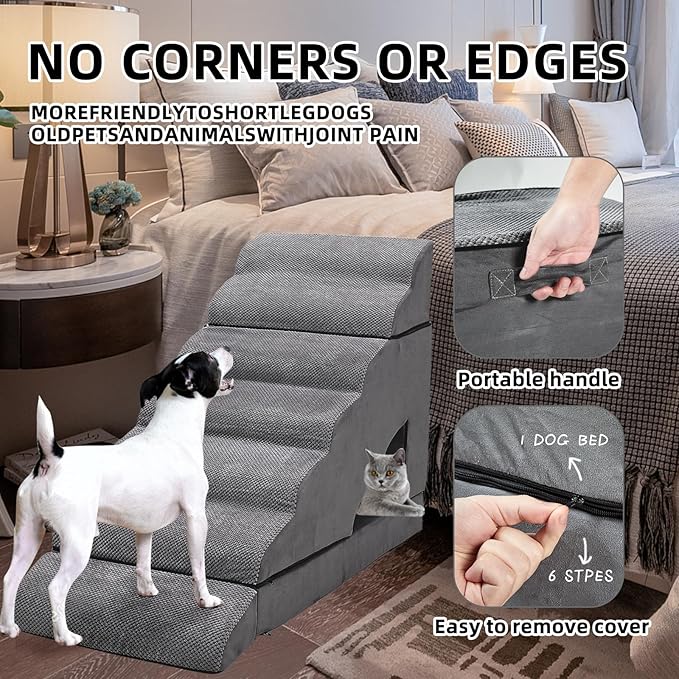 Dog Stairs & Steps for High Beds 30-36 inches High Tall, LitaiL Pet Stairs/Steps for High Beds 34 inch High for Small Large Dogs, Non-Slip 7 Steps Dog Ramps for Old Dogs/Cats