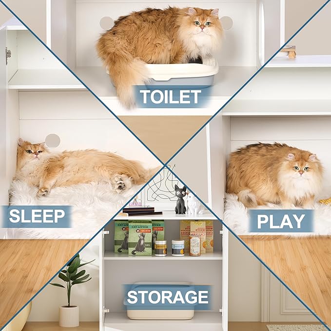 BEWISHOME Tall Litter Box Enclosure, Simple Hidden Litter Box Furniture with Removable Divider, Fit Most of Cat Litter Robot Indoor Pet House as Sideboard Cabinet White CMW12W