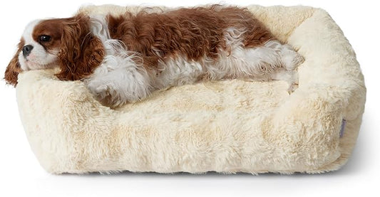 LE SURE Fluffy Dog Beds for Medium Dogs - Rectangle Orthopedic Calming Pet Sofa,Plush Bubble Bolster Pet Bed with Removable Washable Cover and Nonskid Bottom,30x24x8inches,Beige