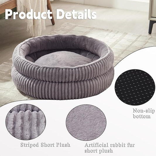 Dog Beds for Small Dogs, Puppy Kennel Bed - Round Cat Beds for Indoor Cats,Comfy Durable Pet Sleeping Bed, Washable Deluxe Plush Kitten Bed & Non-Slip Bottom, Gray 24" L x 24" W x 9" Th