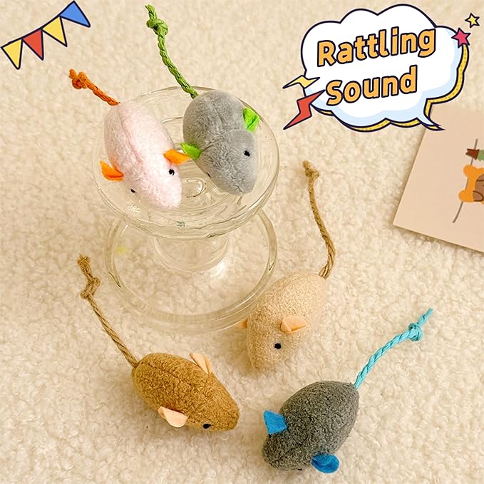 Cat Toys, 4 Pack Plush Catnip-Filled Interactive Cat Toy for Bored Indoor Adult Cat, Realistic Design, Catnip Cat Mouse Toy, 4 Assorted Colors, 4 of Each, Value Pack