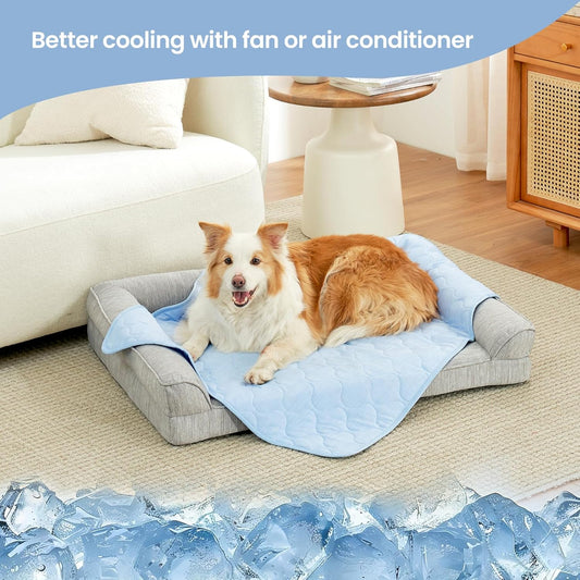 Cozy Bliss Leakproof Cooling Blanket for Small Dogs – Q-Max>0.4, Durable & Washable Dog Cooling Mat for Hot Weather, Soft Pet Throw & Couch Protector for Puppies & Cats, 25x35 Inch, Heather Cool Blue
