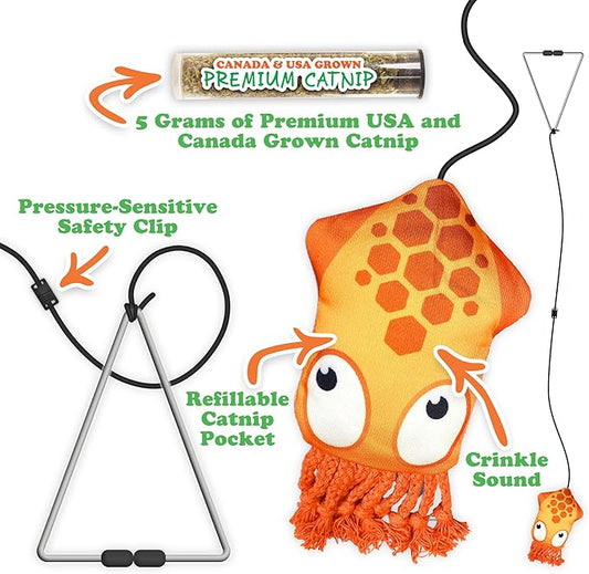 Meowijuana Jump 'n' Jamb Door Hanging Cat Toy Bundle | Deep Sea Squid + Sierra Sunshine Blend | Refillable Interactive Catnip Toy | Promotes Play and Cat Health | Potent Catnip Grown in North America