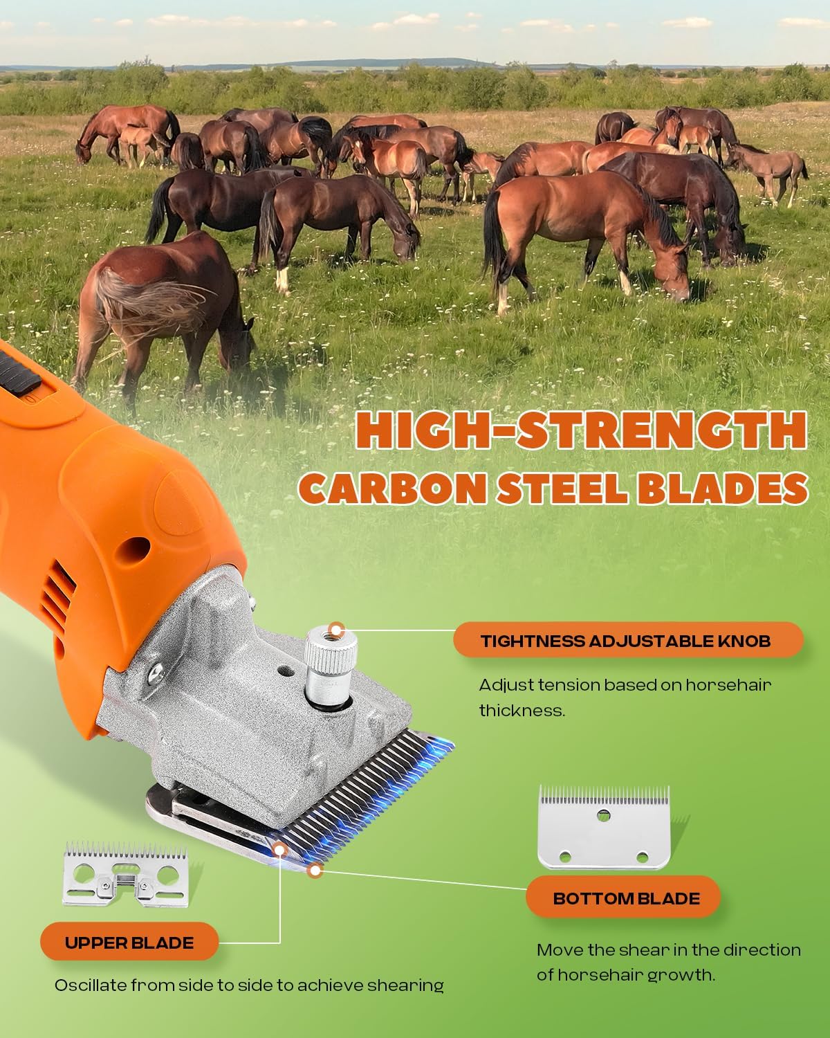 Horse Clippers Cordless, Heavy Duty Horse Grooming Kit, 6-Speed Professional Livestock Clippers with 2PCS 21V 4Ah Lithium Battery for Shaving Horse Pony Cattle Large Dogs