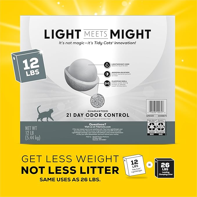 Purina Tidy Cats Lightweight 4-in-1 Strength Multi-Cat, Odor Control, Clumping, 99.9 Percent Dust Free Cat Litter - 12 lb. Box