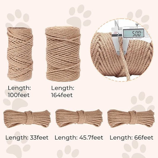 Nature Hemp Rope,sisal rope for cat scratcher,rope for cat scratch post，cat scratching post replacement,Cat Scratcher Replacement Rope Heavy Duty Jute Twine for Cat Tree and Tower, DIY (1/4inch,100FT)
