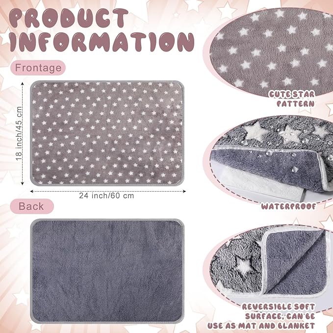 2 Pcs Warming Cat Pad Reflects Heating Dog Crate Self Warming Pet Pad Gray Nursing Cat Blankets Bed Mat for Newborn Kittens Puppies Elder Dog Washable(Small Star,24 x 18)