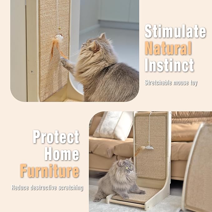Meeyoview Cat Scratcher, 27.5 Inch L Shape Cat Scratch Pad, Sisal Cat Scratching Board with Mouse Toy, Vertical Cat Scratcher for Indoor Cats