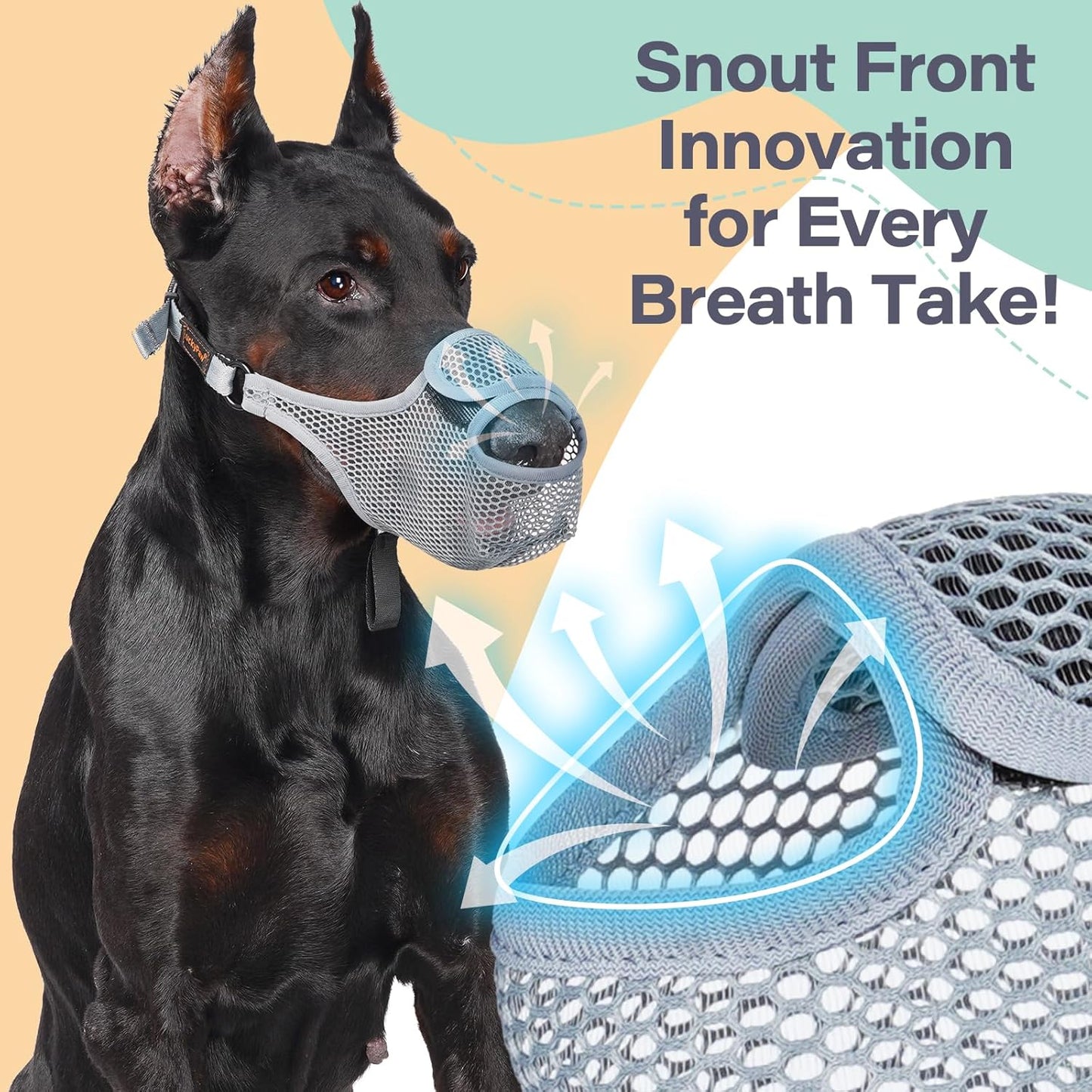 LUCKYPAW Dog Muzzle for Large Medium Small Dogs, Patented Mesh Muzzle to Prevent Biting Chewing Eating, Soft Mouth Guard with Front Opening Design for Drinking Panting(Grey, L)