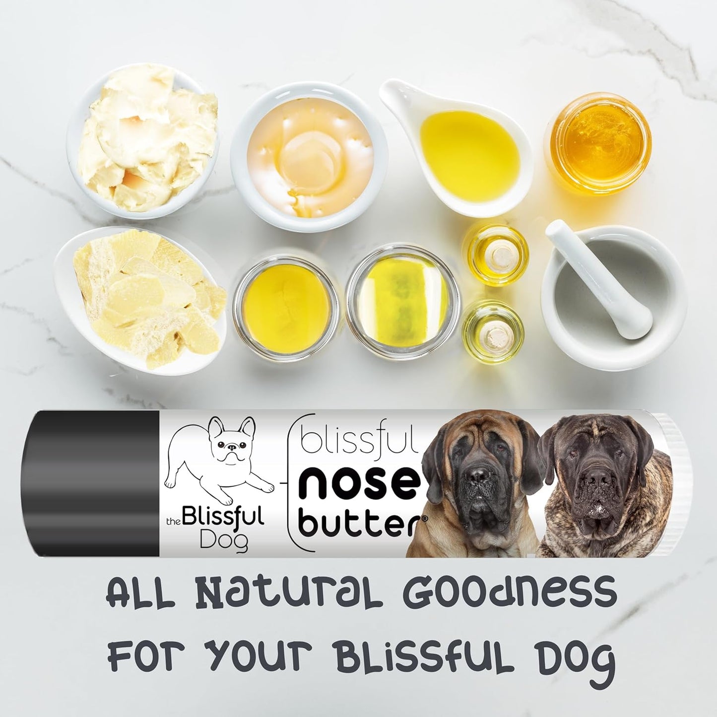 The Blissful Dog Mastiff Nose Butter for Dry, Cracked Skin, Lick-Safe Dog Nose Balm with Moisturizing Shea Butter, Almond, Olive, and Essential Oils, Pet Supplies, Uncented, 0.15 oz.