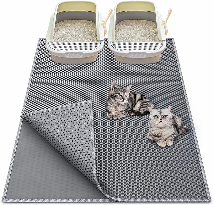 Cat Litter Box Mat: 36"x 30" Waterproof Kitty Cat Litter Trapping Mat, Easy-clean Double-layer Scatter Control Pad Rug (Grey)