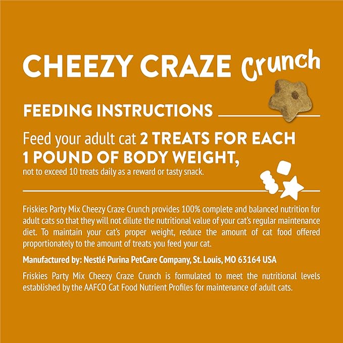 Purina Friskies Cat Treats, Party Mix Cheezy Craze Crunch - (Pack of 6) 6 oz. Pouches