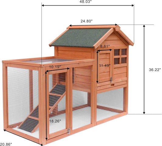 Rabbit Hutch Chicken Coop Kennel Easily Assembled 2 Story with Removable No Leak Tray Solid Fir Wood Weatherproof for Indoor Outdoor Pets