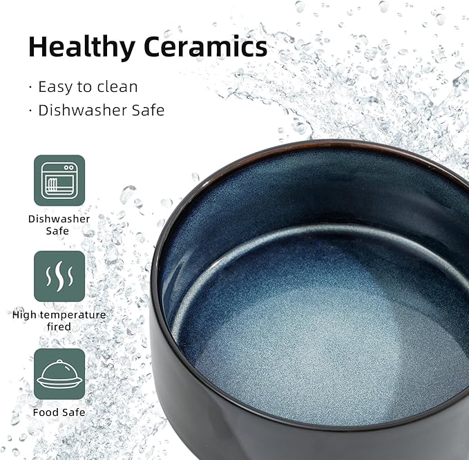 Ceramic Elevated Dog Food and Water Bowl, Kitty Bowl, Raised Dog Dish, Pet Feeder (6inch, 1 x Starry Sky + Stand)