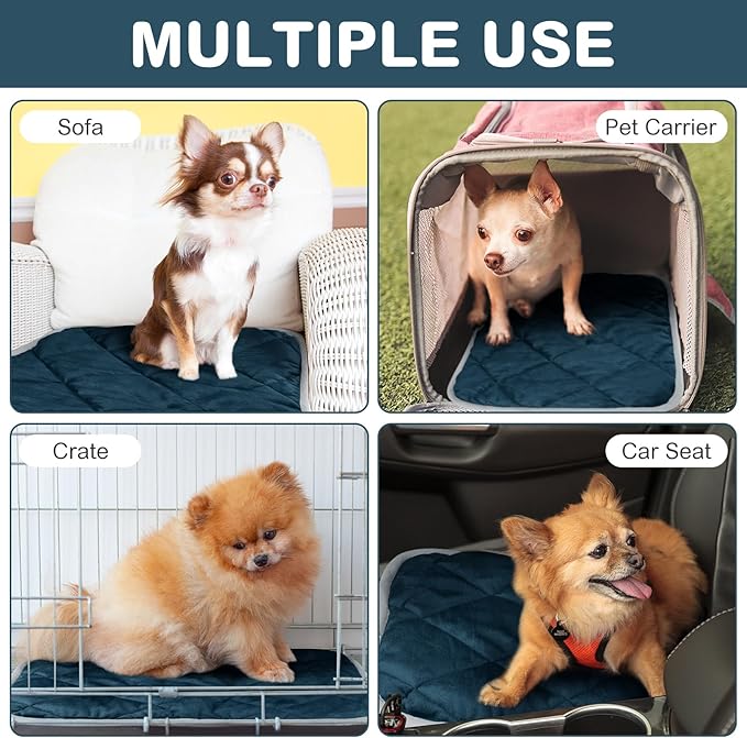 2 Pack Self Heating Cat Mat Self Warming Pet Pads Washable Kennel Mat Dog Crate Pad Reflects Body Heat Non Skid Cat Thermal Pads for Puppy Indoor Outdoor(Blue,16 x 20 Inches)