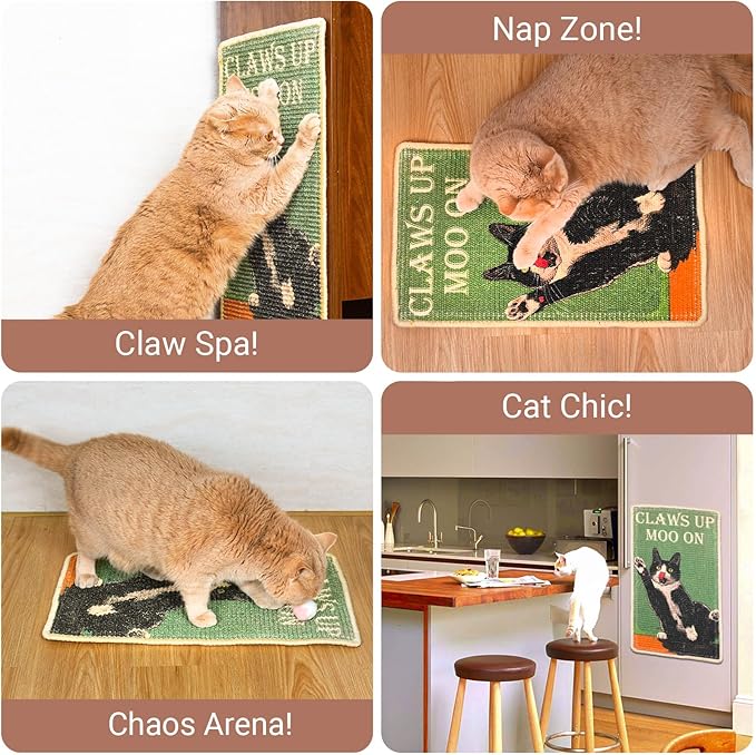 SOLDAY Cat Scratcher Mat for Floor Wall Carpet Couch Furniture, 22x13 inch Cat Scratching Posts Board, Anti Scratch Furniture Protector(Cow Cat)