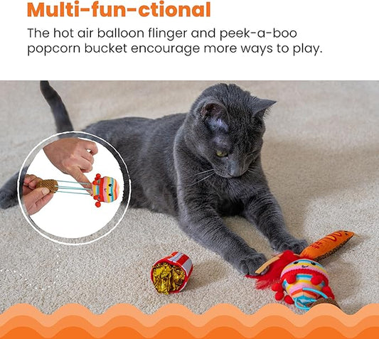 Catstages Pawrty Cat Toys, 3-Pack Catnip Plush Toys with Crinkle, Feathers & Flinger, Multicolored