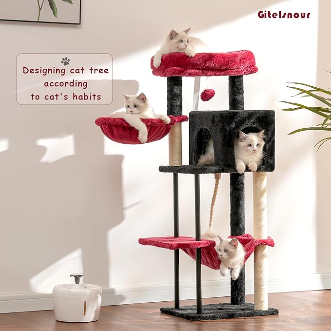 Cat Tree, Cat Tower for Indoor Cats, 43.3 inch Gothic Cat Tree Tower with Sturdy Steel Tube, Hammock, Cat Condo for Small Cats and Kittens, Scratching Post, Black and red GCT004SBR