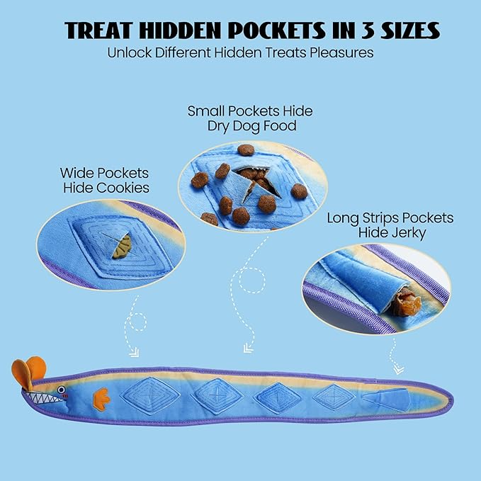 Nocciola EEL Squeaky Dog Toy, Tough No Stuffing Toy for Tug of War, Puppy Interactive Puzzle Fun to Keep Them Busy, Cognitive Crinkle Dog Toy for Large Medium Small Breed, Blue