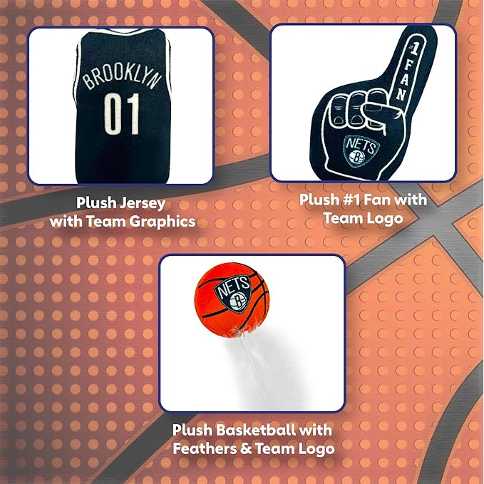 Best Plush CAT Toy - NBA Brooklyn NETS Complete Set of 3 Piece Cat Toys Filled with Fresh Catnip. Includes: 1 Jersey Cat Toy, 1 Basketball Cat Toy with Feathers & 1#1 Fan Cat Toy. Beautiful Team Logo