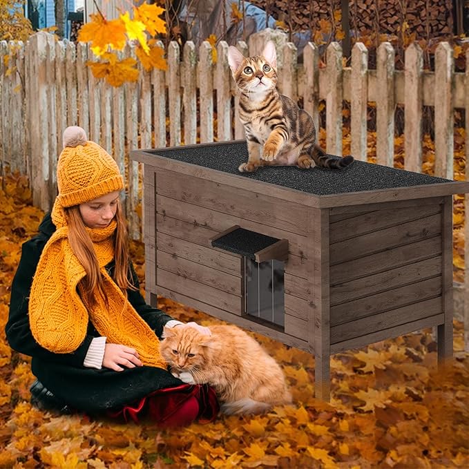 Outdoor Cat House Feral Cat Shelter Fully Insulated Outside Feral Cat Enclosure Wooden for Multiple Cats Possum Stray Condos Barn Cat Weatherproof Cathouse 34.4" L x 21.7" W x 27.2" H