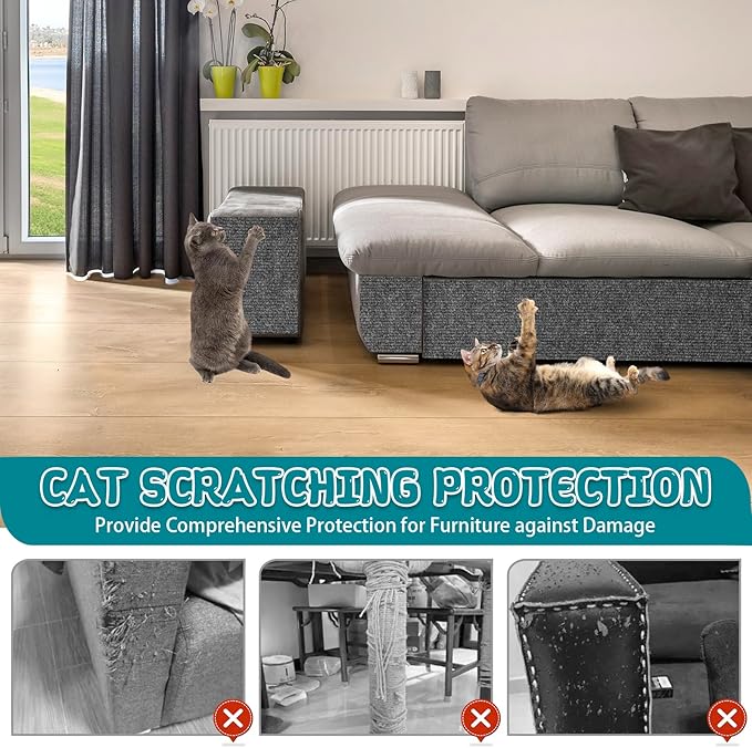 Climbing Cat Scratcher Mat Trimmable Cat Scratching Post Carpet 118’’x15.8’’ Self Adhesive Carpet Mat Pad Replacement for Cat Tree Shelves Post Couch Wall Furniture Steps DIY Protector (Dark Gray)