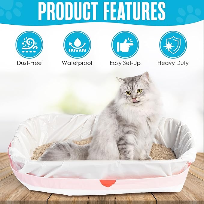 Houseables Cat Litter Bags, Cat Box Liners, Litter Box Liners, Litterbox Bags, 30 Pack, For Kitty Pan, Jumbo, Large, Heavy Duty, Poop Holder, Waste, Trash, Disposable, Unscented, Catliner w/Drawstring