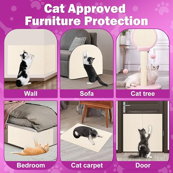 196.8x15.8 Cat Wall Scratcher Mat with Nano Tape,Anti Cats Scratch Furniture Couch Carpet Corner Protector for Indoor,Trimmable Cat Scratching Pad Board Sofa Replacement