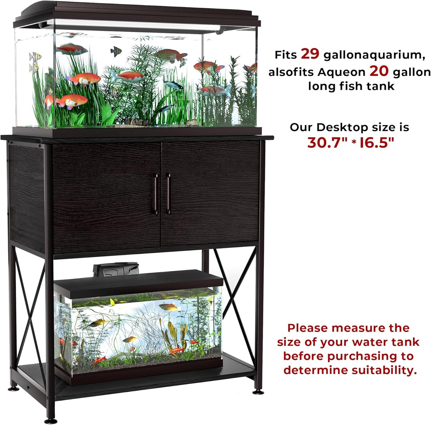 20-29 Gallon Aquarium Stand Metal Frame Fish Tank Stand with Cabinet Storage, for 20 Gallon Long Aquarium,30.7" L*16.5" W Tabletop,330LBS Capacity Black PG01YGB