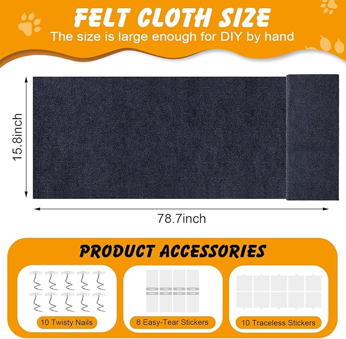 78.7x15.8 in Cat Scratch Furniture Protector, Self-Adhesive Couch Protectors from Cat Caws for Couch, Wall Trimmable (Dark Gray)