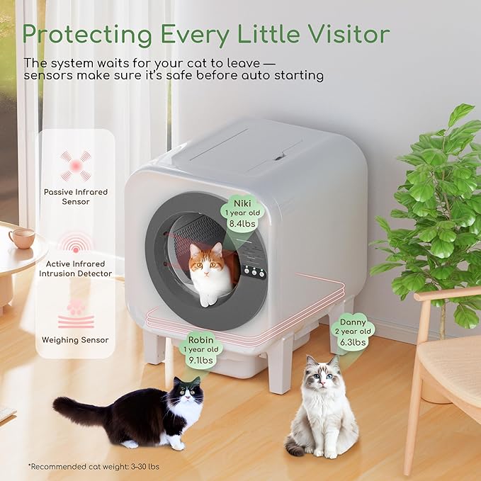 Automatic Cat Litter Box Self Cleaning for Cats | Self Cleaning Litter Box 75L Large Capacity with App Control, Safety Protection, Odor-Free Waste Disposal, Compatible with Multi Cats
