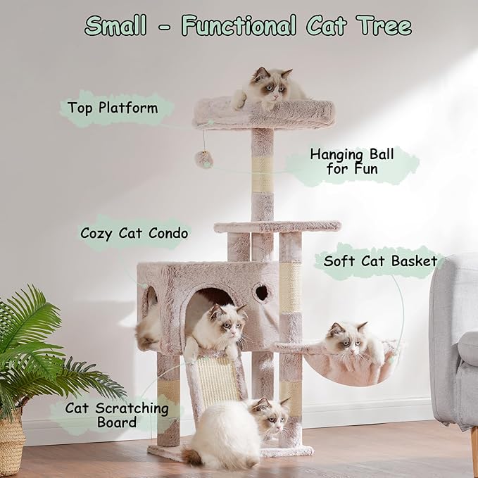 Cat Tree, 41.3" Cat Tower for Indoor Kittens with Scratching Board and Posts, Multi-Level Cozy Cat Condo with 2 Perches, Hammock, Balls, Mushroom GCT005SMU