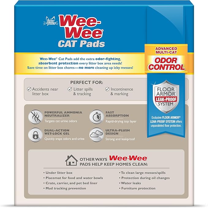 Four Paws Wee-Wee Cat Pee Pads, Disposable Litter Box Mats, Advanced Odor Control, Fast Absorption Box Pee Pads for Litter Tracking, 28" x 30", Fresh Scent, 10 Count