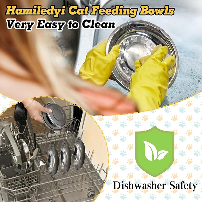 Hamiledyi 12 Pcs Stainless Steel Cat Bowls Metal Wide Shallow Cat Feeding Dishes Replacement Whisker Fatigue Kitten Food Bowl for Dogs Cats and Other Pets (6.30 Inch Diameter)