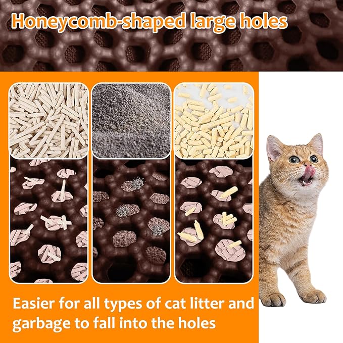 22"x30" Cat Litter Mat, EVA & Fabric Double Layer Design Waterproof Bottom Cat Litter Mat, Anti-slip Litter Box Mat, Easy To Catch Pet Litter, Easier To Clean, Washable, Soft on Paws, Brown