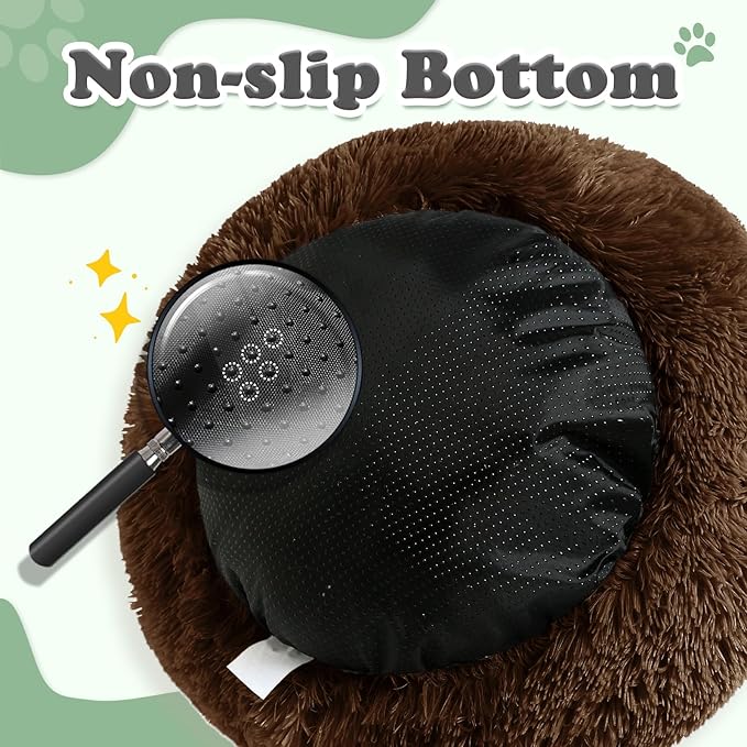 JOLLYVOGUE Dog & Cat Bed, Calming Anti-Anxiety Pet Bed for Small Dogs, Fluffy Donut Cushion for Small and Medium Pets (23")