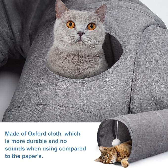 Ownpets Cat Tunnel 12 Inches in Diameter Larger Pet Tunnel Tube with Plush Ball & Feather Toy, U-Shaped Cat Play Tunnel for Big Cat, Puppy and Rabbits