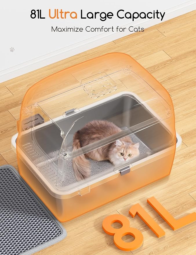 Meowant Stainless Steel Cat Litter Box, Extra Large 3-in-1 Enclosed Open Top Metal Litter Box with Lid, Odorless Cat Litter Pan with High Sides for Big Cats, Non-Sticky, Anti-Leakage, Easy Cleaning