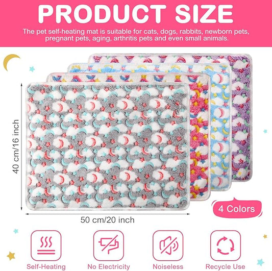 4 Pack Self Heating Cat Bed Cat Self Warming Pad with Removable Cover Extra Warm Thermal Pet Pad Washable Pet Crate Mat Anti Slip Kennel for Indoor Outdoor Pets(Stars Moon,16 x 20 Inches)