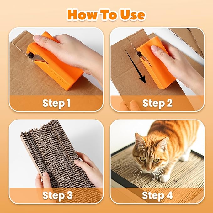 Cardboard Cutter for Cat Scratchers, Cut 1.6" Wide Cardboard Strips, 3D Printed Cat Scratcher Cardboard Cutter, Cardboard Box Cutter Tool, Includes 10 Blades, Orange