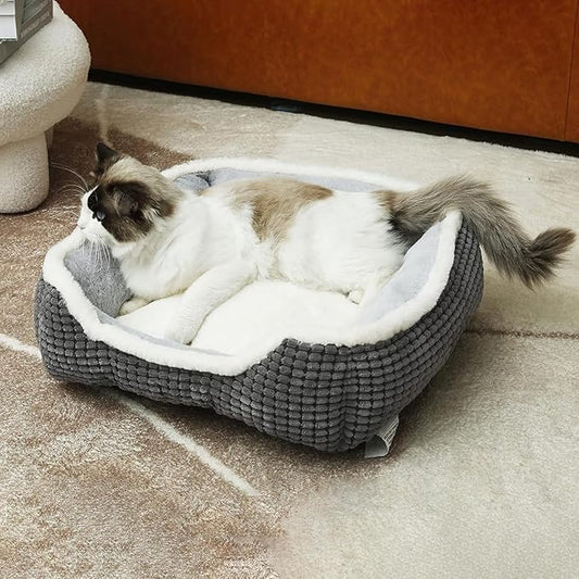 Luxury Square Grey Animal Bed - Super Soft, Washable, Anti-Slip & Water-Resistant, Suitable for Medium Size Dogs & Indoor Cats