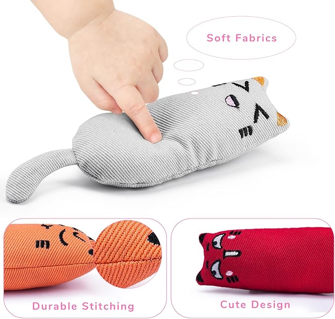 Legendog 5Pcs Bite Resistant Catnip Toy for Cats,Catnip Filled Cartoon Mice Cat Teething Chew Toy