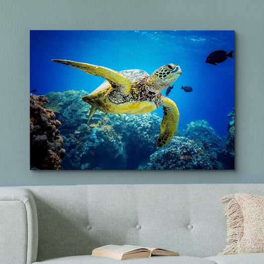 wall26 Canvas Print Wall Art Vibrant Ocean Underwater Swimming Turtle Nature Animals Photography Realism Rustic Scenic Landscape Wilderness Earth Colorful for Living Room, Bedroom, Office - 32"x48"